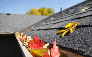 Fall leaves in a home's gutters