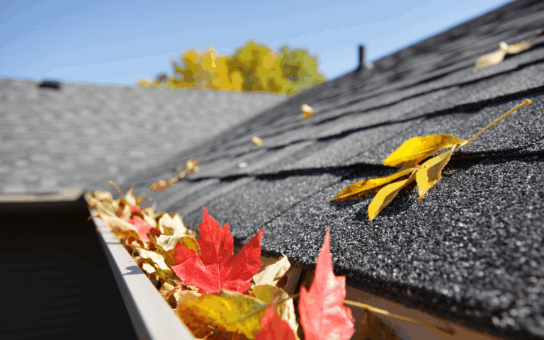 Fall leaves in a home's gutters