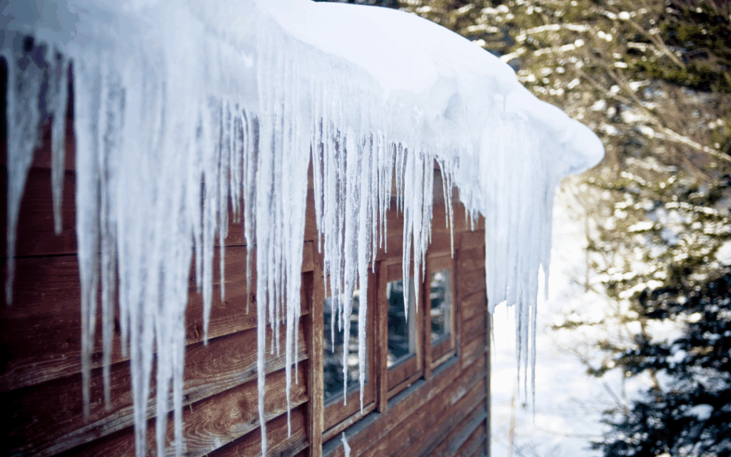 ice dam on home roof and gutters